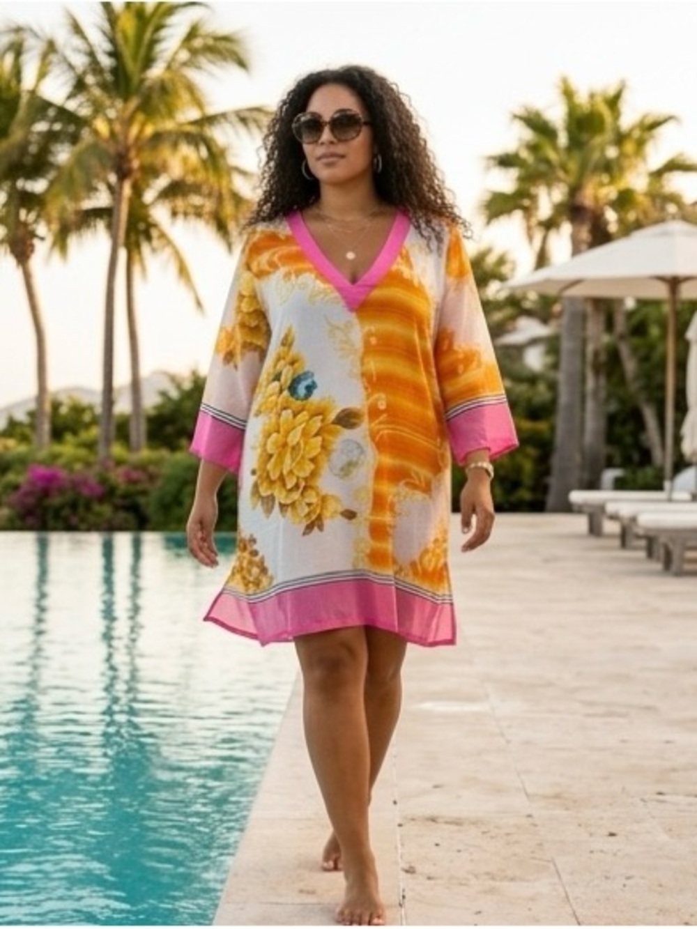 Ciao Bella Saint Tropez Floral Resort Tunic Cover Up Tagged XXL